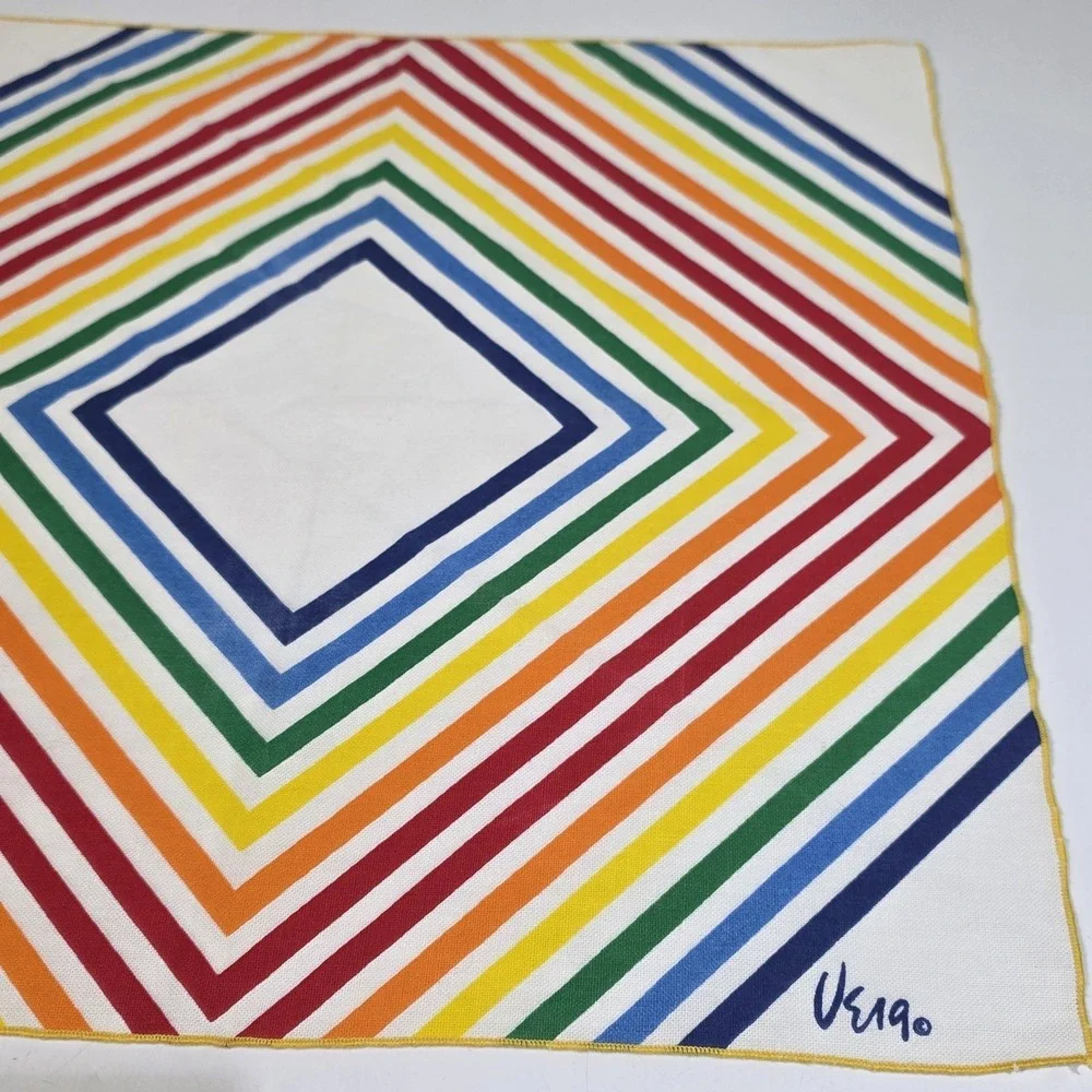 Vintage 60's VERA Neumann Linen‎ Napkin Bright Rainbow Pride Diamond Retro